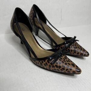 Leopard Print Brown and Black Leopard Print Y2K Bow Detail Kitten Heels Size 9